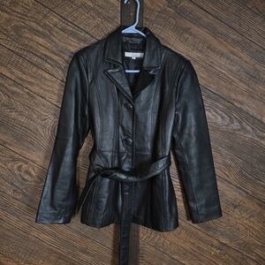 Wilsons Leather Vintage Women's Black Buttoned Jacket Small Pockets